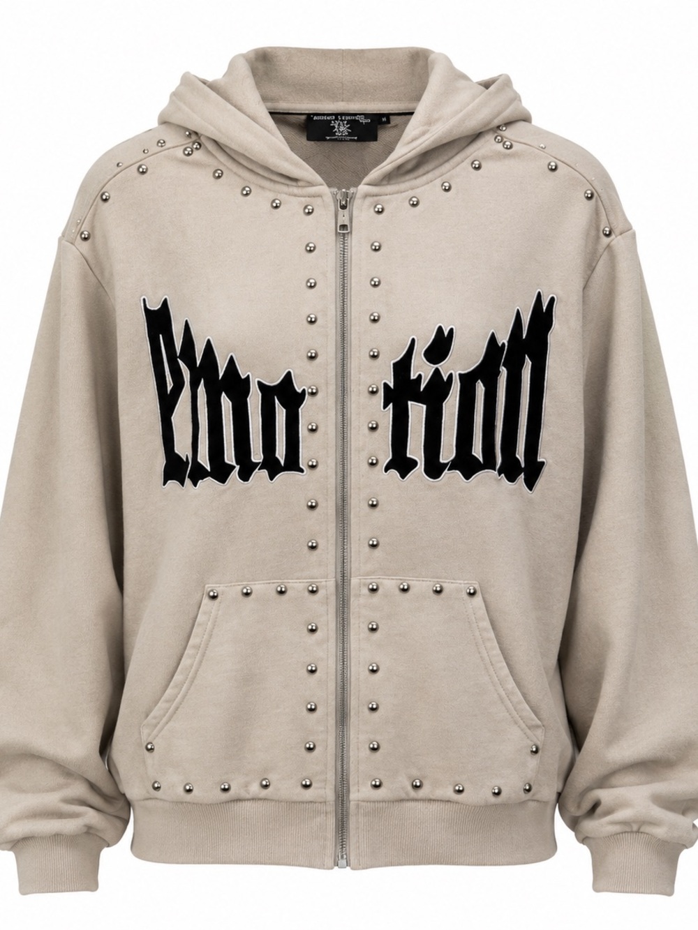 Mixed Emotion Studded Taupe Zip-Up Hoodie Sweater